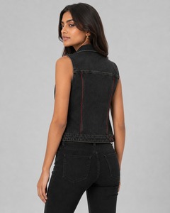 Fashion <b>Denim</b> Vest <b>Sleeveless</b> Jean <b>Jacket</b> with Durable Button Women Closure Classic Design for Layering Travel and Daily Out - Product Image 4