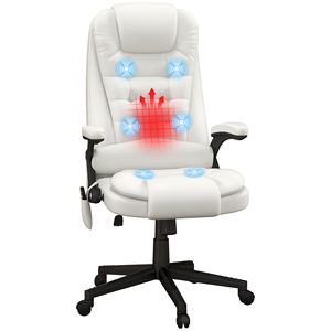 Ergonomic White Heated Massage Office Chair Recliner with 6 <b>Vibration</b> Points for Desk Use - Product Image 1