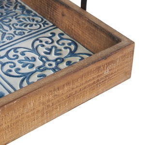 Wooden Tray <b>Set</b> Rectangular Acacia Wood Serving Tray with Metal Handles Coffee <b>Tea</b> Snack Breakfast Vintage Display Tray - Product Image 5