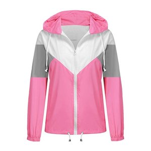 Veste coupe-vent à capuche pour femme, personnalisable OEM ODM, avec blocs de couleur, fermeture éclair intégrale, coupe-vent, imperméable, décontractée, veste de sport - Product Image 3