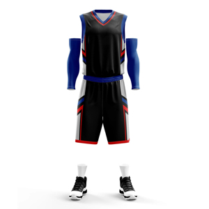 Ensemble de maillots de basket-ball pour hommes, col en V, sans manches, impression sublimée, polyester respirant, vêtements de sport pour toutes les saisons - Product Image 1