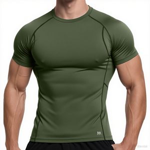 <b>mens</b> workout compression tshirt gym athletic fitness tee quick dry <b>stretch</b> fabric supplier - Product Image 1