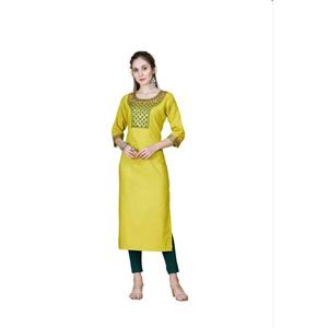 SECUENCIA DE BORDADO DE ALGODÓN MÁS SECUENCIA DE TRABAJO SOLO KURTI AMARILLO - Product Image 1