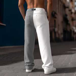 Pantalones Deportivos Negros para Hombre con Franja Lateral Blanca, Cintura Media Elástica con Cordón, Joggers Casuales Transpirables y Ligeros de Poliéster, Corte Recto - Product Image 4