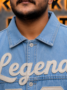Veste en jean unisexe personnalisée, style streetwear oversize, effet délavé, avec broderie et patchs numérotés, OEM ODM - Product Image 5