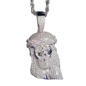 Pendentif Visage de Jésus en Argent 925 Plaqué Rhodium avec Micro-Incrustation de Diamants Ronds, Charme Religieux Unisexe, Bijou Chrétien - Product Image 2