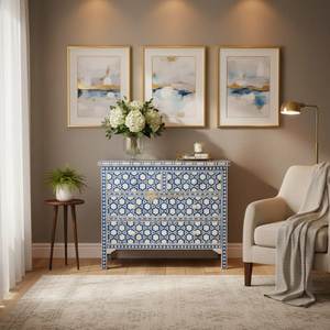 Cajonera Antigua con Incrustaciones de Hueso, Mueble de Mosaico Hecho a Mano, Mueble de Dormitorio de Lujo, Almacenamiento Decorativo, Acento Interior - Product Image 6