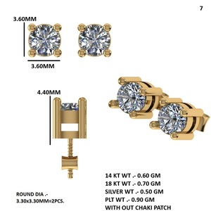 Boucles d'oreilles clous halo en or avec diamants taille ronde sertis à griffes pour femme - Product Image 5