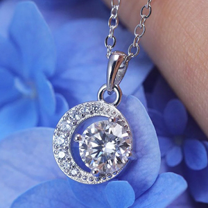 Collar con Colgante de Luna de Plata 925 para Mujer, con Cristal Redondo y Cadena de Serpiente Romántica, Joyería para Uso Diario - Product Image 2