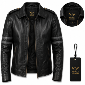 Chaqueta de Motero de Cuero Negro Armstrong Personalizada OEM, Chaqueta Bomber Impermeable, Chaqueta de Invierno de Cuero Genuino Marrón con Forro de Algodón - Product Image 1