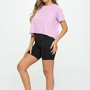 T-shirt court doux d'été 100 % coton pour femme, col rond, manches courtes, impression de logo personnalisé 2026 - Product Image 4