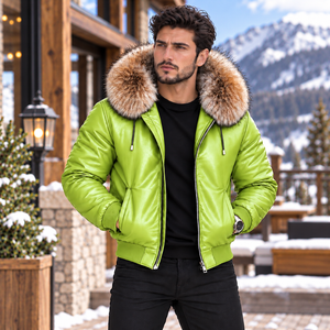 Chaqueta de Cuero Premium para Hombre, Estilo Bomber, con Capucha de Piel de Zorro, Chaqueta de Aviador de Cuero Genuino para Invierno |   Chaqueta de Cuero para Hombre |   Chaqueta de cuero para hombre - Product Image 5