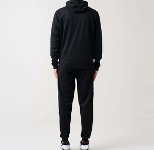 Men's Black Full <b>Zip</b> <b>Hooded</b> Tracksuit Set Solid Color Breathable Polyester Casual Sportswear Regular Fit Autumn Wear - Product Image 4
