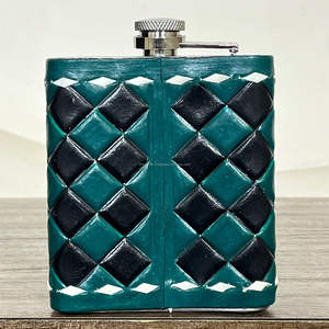 Customized Handcrafted Genuine Leather Wrapped With Checkered Design Stainless Steel 7oz Hip Pocket Liquor Flask for Travel <b>Gift</b> - Product Image 6