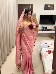 Sari en soie pure Rangoli, style Jumka, avec dentelle et broderie de perles traditionnelles, élégant, avec chemisier en satin, pour femme, vert pistache, idéal pour les fêtes. - Product Image 4