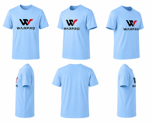 Camiseta de Algodón de Manga Corta con Cuello Redondo Azul Claro para Hombre Warpro, con Estampado de Logotipo Frontal, Estilo Casual, Corte Regular - Product Image 4