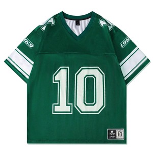 Maillot de football personnalisé à col en V en tissu mesh 100 % polyester imprimé par sublimation, avec nom et numéro d'équipe, pour entraînement sportif - Product Image 1