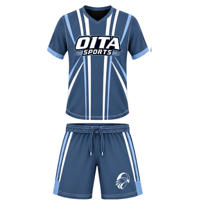 Conjunto de Camiseta y Pantalones Cortos de Rugby Azul Acero y Blanco, Cuello en V, Uniforme de Equipo, Transpirable, Ligero, Personalizable, Ropa Deportiva de Entrenamiento - Product Image 1