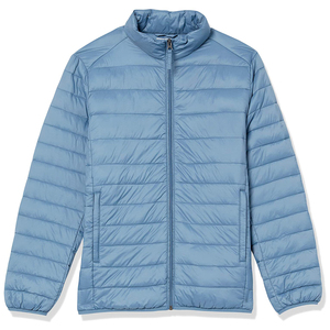 Men's Light Blue Stand Collar <b>Puffer</b> <b>Jacket</b> Zipper Closure Windproof Casual Autumn Wear Polyester Wadding <b>Thin</b> Fit - Product Image 2