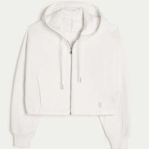 Women's <b>White</b> Cropped Hooded Zip-Up Sweatshirt <b>Long</b> <b>Sleeve</b> Solid Color Knitted Casual Winter 100% Cotton Eco-Friendly Outfit - Product Image 4