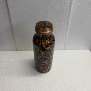 Premium Printed Copper Metal BPA Free Luxury Water Bottle Ayurvedic Wellness <b>Flask</b> with Colorful Leaf Pattern for Yoga Sports - Product Image 2