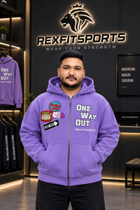 REXFITSPORTS 2026 Sweat-shirt à capuche entièrement zippé violet personnalisé, motif streetwear, en molleton de coton, avec logo personnalisé, vente en gros - Product Image 6