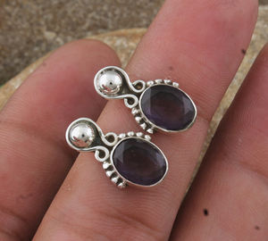 Boucles d'oreilles en quartz bleu naturel, argent sterling 925, bijoux de mariage de luxe faits à la main pour femmes, pierre précieuse fine - Product Image 2