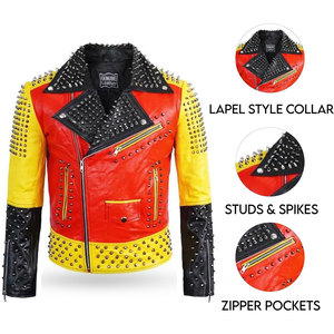 Chaqueta de Cuero Genuino Multicolor para Hombre, Estilo Gótico, Rockero, Punk, Motero, con Tachuelas, 2026 - Product Image 2
