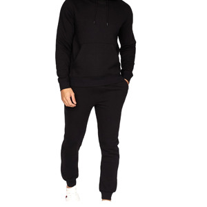Men's Black <b>Matching</b> Tracksuit <b>Set</b> Cotton Hooded Sweatshirt And <b>Jogger</b> Pants Solid Color Casual Loungewear Sportswear - Product Image 1