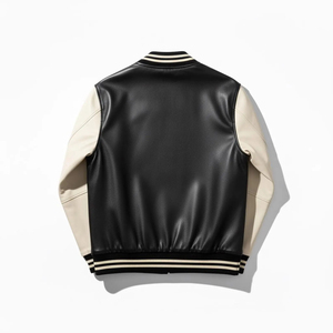 Veste universitaire en cuir véritable noir pour homme Furat Leathers, avec broderie de lion, col montant, fermeture éclair, décontractée, hiver - Product Image 2