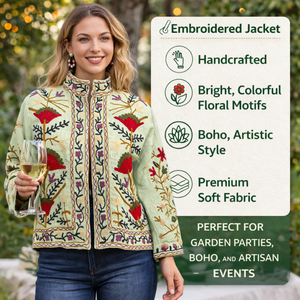 Chaqueta de Algodón Bordada de Primera Calidad, Forro TNT, Cuello Alto, Chaqueta Bomber Hecha a Mano para Mujer - Product Image 5