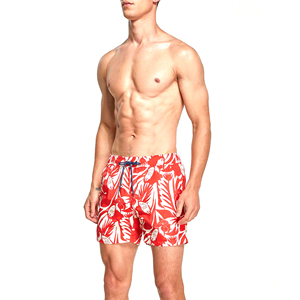 Shorts de bain rouges à motifs floraux pour hommes, séchage rapide, taille élastique avec cordon de serrage, maillot de bain d'été pour la plage, short de surf pour les vacances - Product Image 3