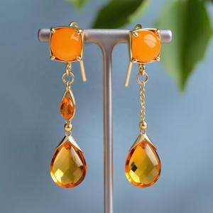 Pendiente de araña de piedras preciosas naranjas naturales de Plata de Ley 925 para fabricante de joyas de mujer - Product Image 3