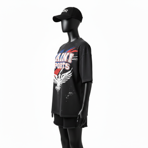 Conjunto de camiseta y pantalones cortos para mujer, tela de jersey de algodón premium de 180 gsm, suave, negro, con logo personalizado impreso en serigrafía. Conjuntos para mujer. - Product Image 4