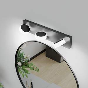 21-Inch <b>LED</b> Vanity <b>Light</b> <b>White</b> Round Acrylic 3-<b>Light</b> Bathroom Wall Fixture with Black Base - Product Image 2
