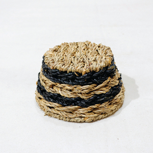 Nouvel ensemble de paniers de rangement ronds en jonc de mer à rayures, design innovant, pour l'organisation - Product Image 6