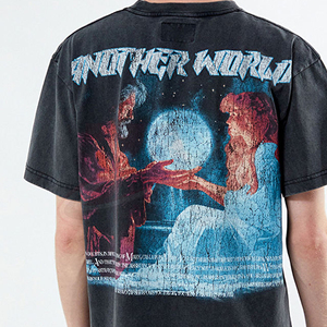 T-shirt imprimé pour homme Another World, manches courtes, coton, style vintage, col rond, design graphique personnalisé, décontracté - Product Image 4