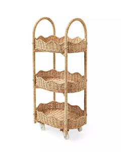 Wholesale Eco Friendly Seagrass Utility <b>Cart</b> Multi Tier Rolling Organizer Cute Scalloped Baskets Nursery <b>Storage</b> Stand - Product Image 3