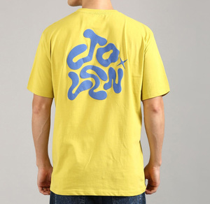 Camiseta Amarilla de Manga Corta para Hombre con Estampado de Letras Azules, Corte Regular, Cuello Redondo, Algodón Jersey, Transpirable, Estilo Urbano - Product Image 2
