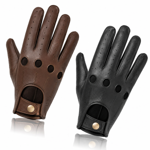 Gants de conduite en cuir à doigts entiers, unisexes, respirants, antidérapants, avec sangle de poignet réglable, toutes saisons, marron, noir, pour le cyclisme - Product Image 1