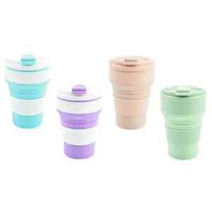 Custom Logo Food Grade 350ml 500ml Portable Travel Bpa Free Reusable Collapsible Silicone Coffee Cup Set With Lid