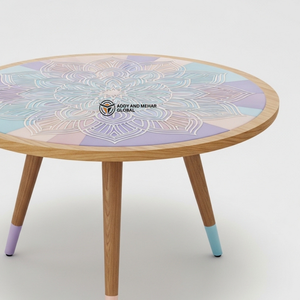 Wholesale Custom Hand-Painted Wooden <b>Stool</b> Ethnic Meena Art Decorative Pedestal Durable Indoor Tripod Side <b>Table</b> - Product Image 2