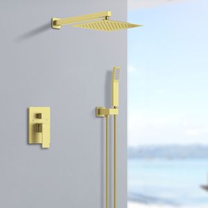 Sistema Doccia a Parete con Soffione a Pioggia da 12 Pollici e Doccetta, Finitura Oro Spazzolato, di Shower Room Accessories - Product Image 1