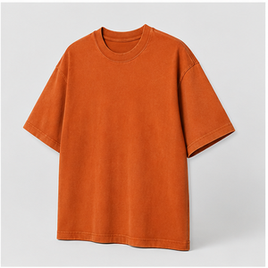 เสื้อยืดแขนสั้นทรงหลวมโอเวอร์ไซส์ผ้าฝ้ายฟอกสีส้มไหม้แบบสั่งทำพิเศษสำหรับผู้ชาย รุ่น MTS-OVR-0031 - Product Image 5