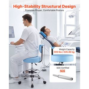 Taburete Ergonómico con Ruedas y Respaldo, Capacidad de 500 Libras, Altura Ajustable, Asiento de Cuero PU con Cojín Grueso, Giratorio 360 Grados - Product Image 2