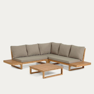 Ensemble de canapés avec structure en teck massif, coussins profonds, plateau de table à lattes et pieds en bois renforcés - Product Image 1