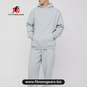 Survêtement à capuche pour homme, écologique, gris uni, en coton, coupe classique, avec poches latérales, pour l'hiver - Product Image 1