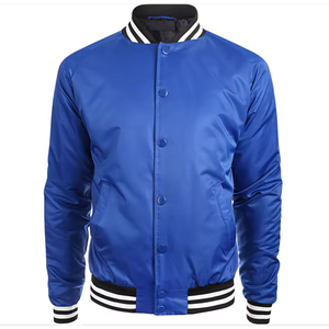 Chaqueta Varsity Azul Oscuro para Hombre, Estilo Preppy, Bordada, con Cuello Camisero, Corte Regular, Ropa Urbana de Otoño - Product Image 1