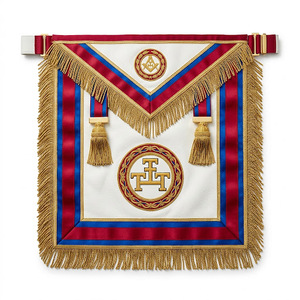 Badges maçonniques carrés en cuir brodés, motif Arche Royale, avec franges magnétiques, taille personnalisée, en tissu blanc avec bordure rouge et bleue, pour insignes cérémoniels - Product Image 1