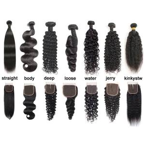 Cheveux humains indiens vierges Remy en lots avec closure en dentelle, textures lisses, ondulées profondes, bouclées effet eau, pour tissage, double trame machine - Product Image 2